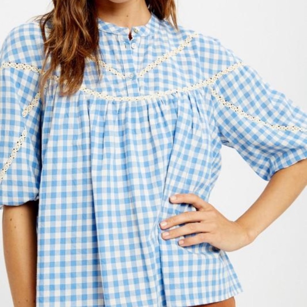 Puff sleeve Ghingam Top various sizes
